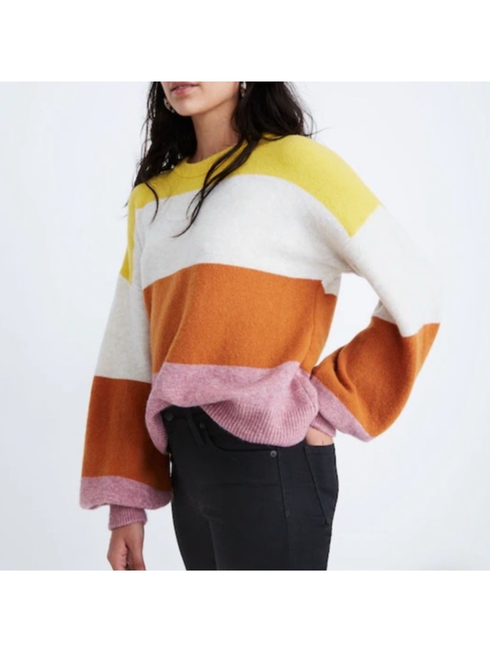Madewell Colorblock Wool Blend Balloon Sleeve Sweater - Picture 1 of 6